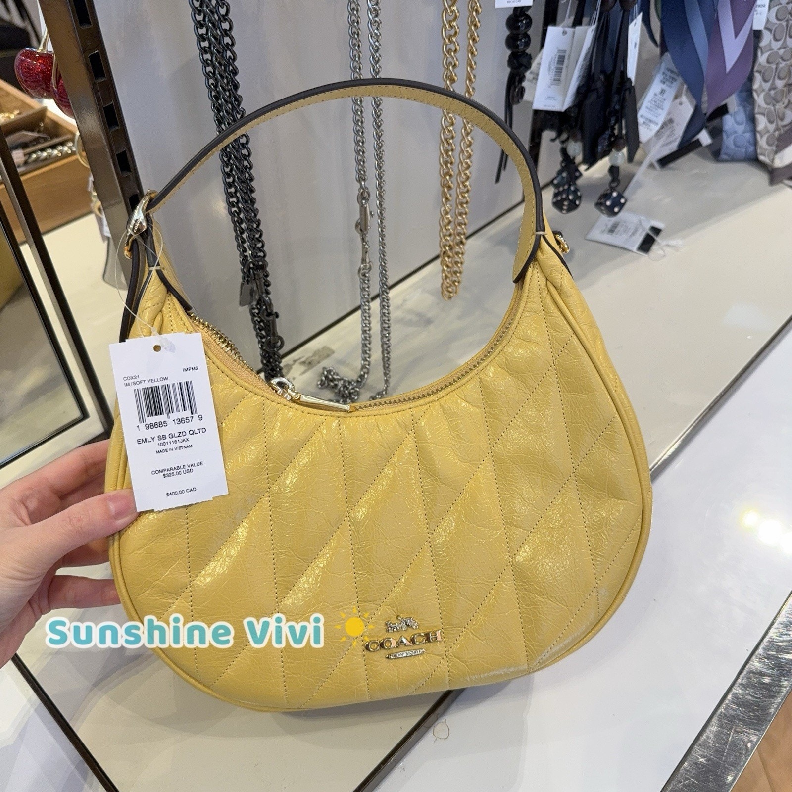Nwt Coach Emily Shoulder Bag Quilting Cdx21 Crinkle Leather/Gold/Soft Yellow